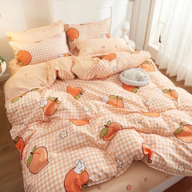 Peachy Grid Bedding Set