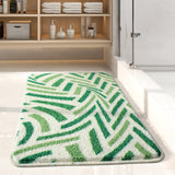 Feblilac Abstract Green Lines Bath Mat, Modern Leaves Art Rug for Bathroom