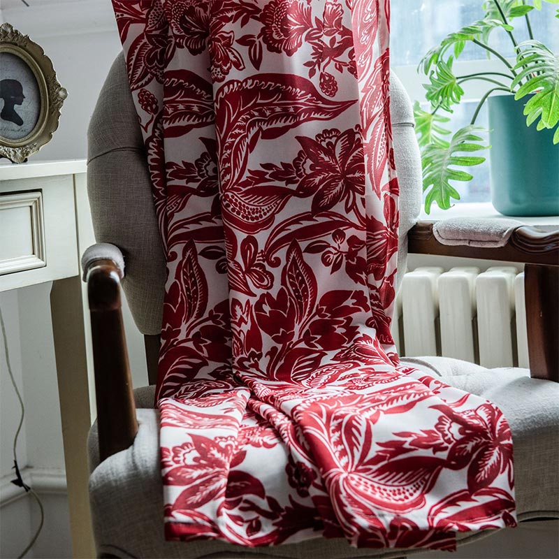 Baroque Style Red Flower Light Filtering Curtain