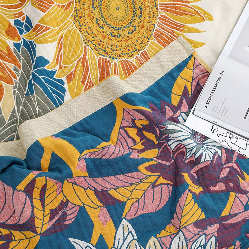 Blooming Sunflower Cotton Reversible Soft Quilt