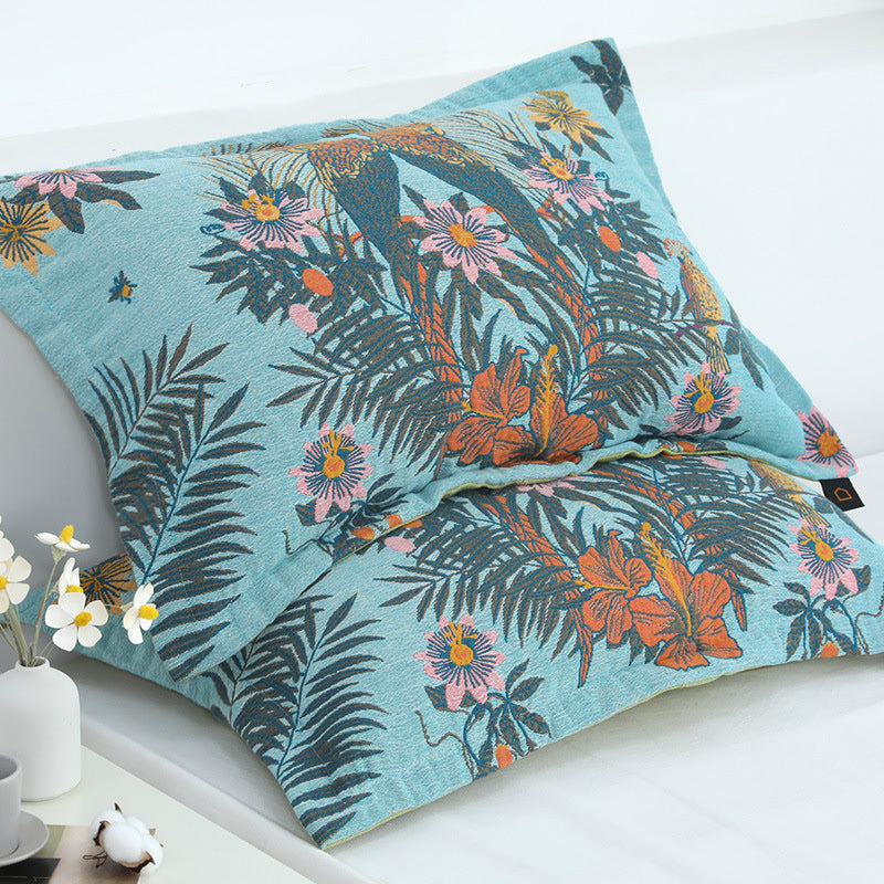 Bird Flower Cotton Gauze Button Pillowcases (2PCS)