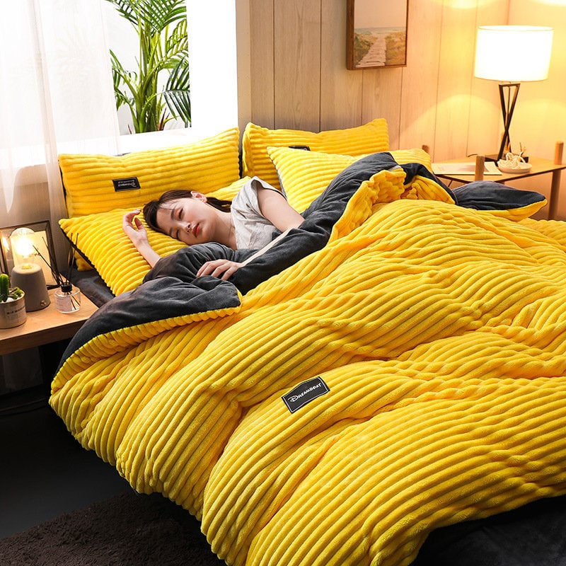 AB Sided Thicken Corduroy Velvet Winter Bedding Set Duvet Cover