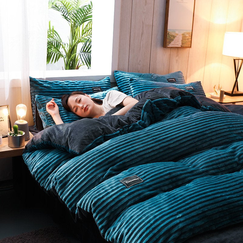 AB Sided Thicken Corduroy Velvet Winter Bedding Set Duvet Cover