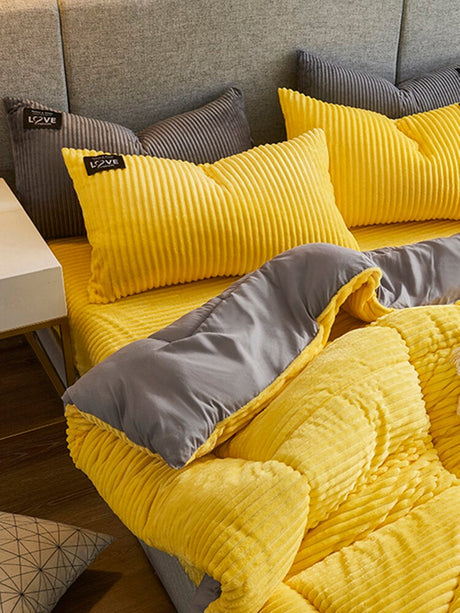 AB Sided Thicken Corduroy Velvet Winter Bedding Set Duvet Cover