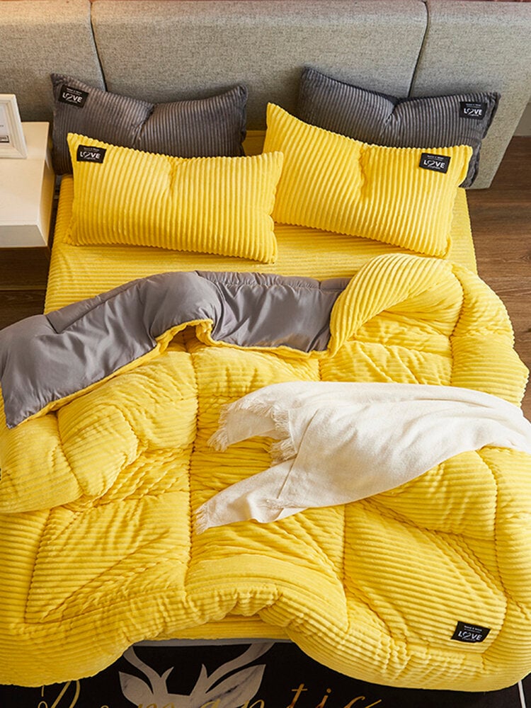 AB Sided Thicken Corduroy Velvet Winter Bedding Set Duvet Cover
