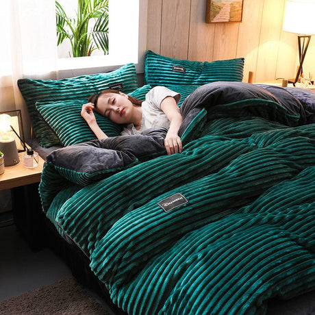 AB Sided Thicken Corduroy Velvet Winter Bedding Set Duvet Cover
