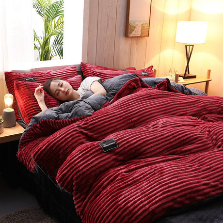 AB Sided Thicken Corduroy Velvet Winter Bedding Set Duvet Cover