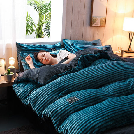 AB Sided Thicken Corduroy Velvet Winter Bedding Set Duvet Cover