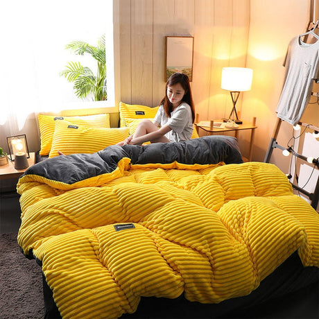 AB Sided Thicken Corduroy Velvet Winter Bedding Set Duvet Cover