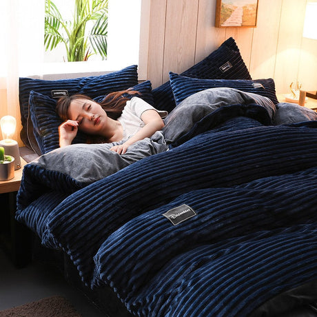 AB Sided Thicken Corduroy Velvet Winter Bedding Set Duvet Cover