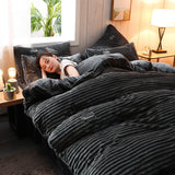 AB Sided Thicken Corduroy Velvet Winter Bedding Set Duvet Cover