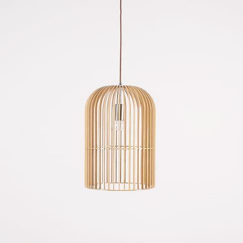 Wooden bird cage pendant light