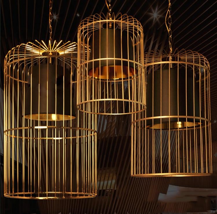 Bird Cage With Black Shade Pendant Light