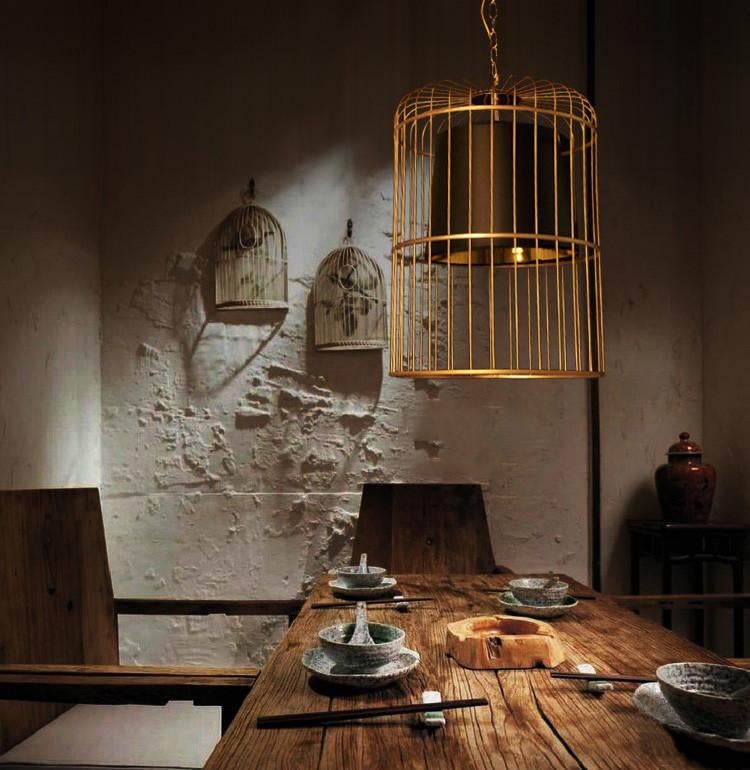 Bird Cage With Black Shade Pendant Light