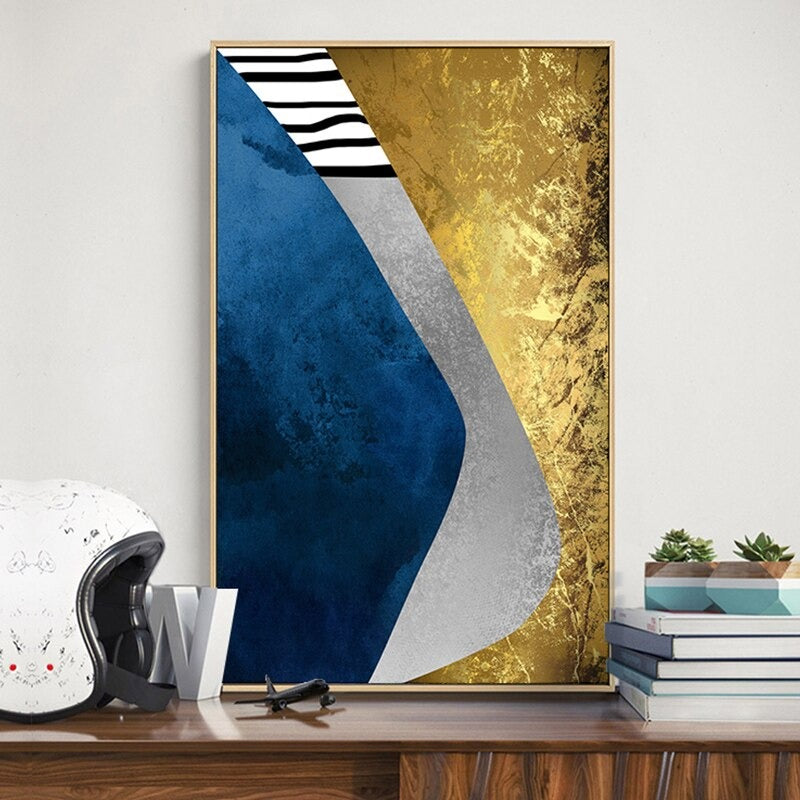 Blue Meets Gold Geometric Canvas Prints