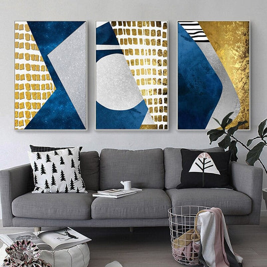 Blue Meets Gold Geometric Canvas Prints