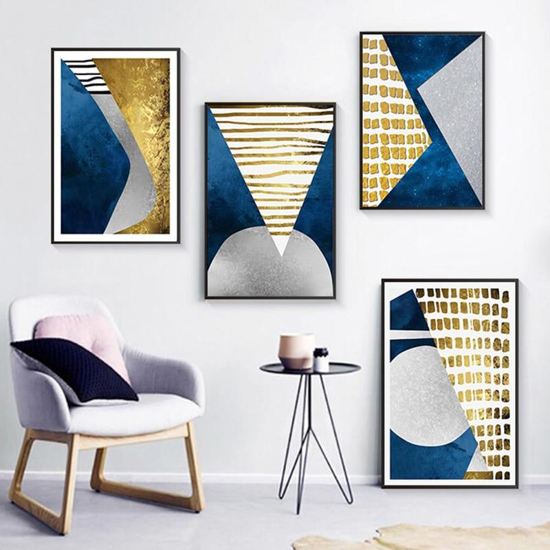 Blue Meets Gold Geometric Canvas Prints