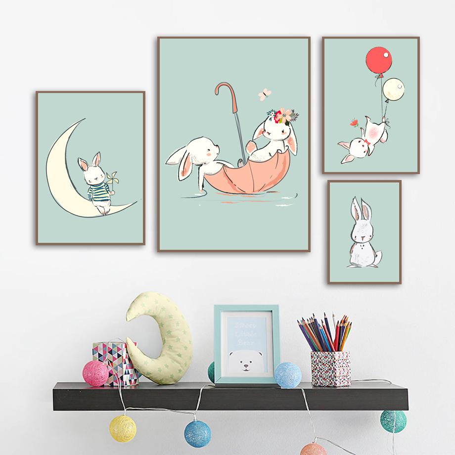 Kids Rabbit & Balloons Illustrations Gifts Wall Art Canvas Decorative Pictures Poster Print Wall Art Room Kids Decor