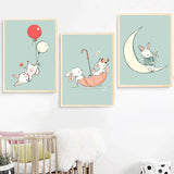 Kids Rabbit & Balloons Illustrations Gifts Wall Art Canvas Decorative Pictures Poster Print Wall Art Room Kids Decor
