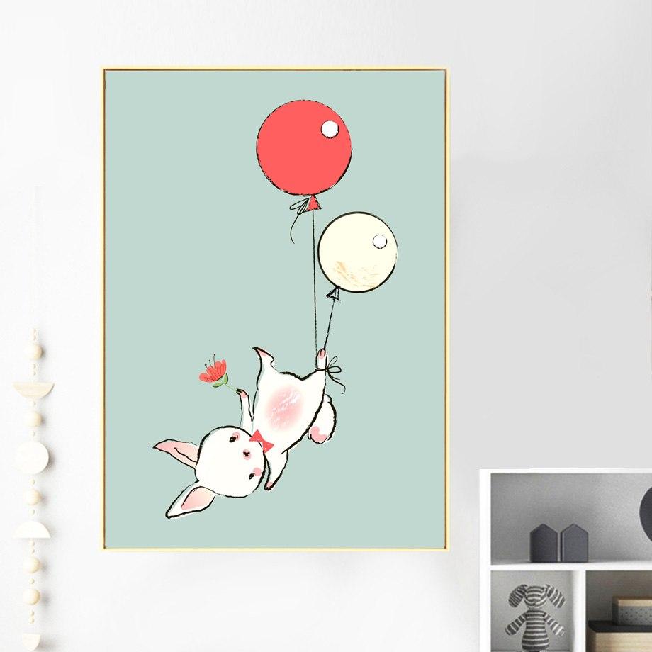 Kids Rabbit & Balloons Illustrations Gifts Wall Art Canvas Decorative Pictures Poster Print Wall Art Room Kids Decor
