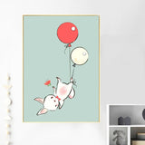 Kids Rabbit & Balloons Illustrations Gifts Wall Art Canvas Decorative Pictures Poster Print Wall Art Room Kids Decor