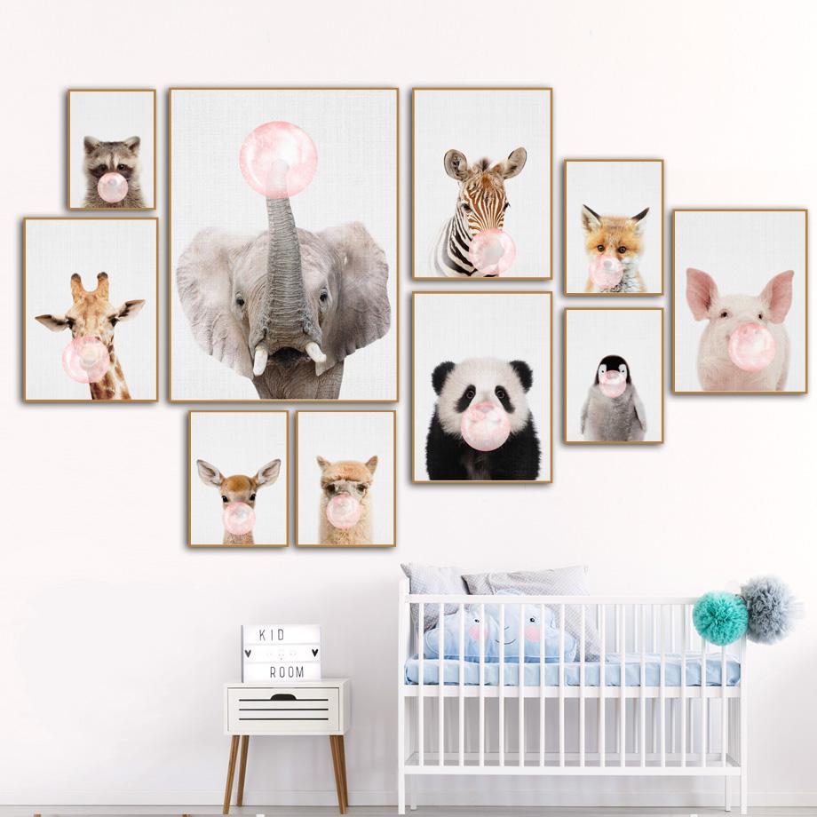 Kids Animals Bubble Gum Girls  Boys Gifts Wall Art Canvas Decorative Pictures Poster Print Wall Art Room Kids Decor