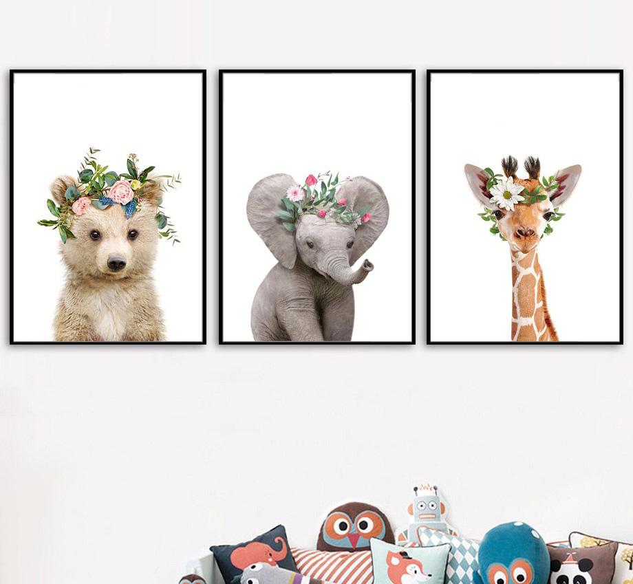 Kids Animals Birthday Gifts Wall Art Canvas Decorative Pictures Poster Print Wall Art Room Kids Decor