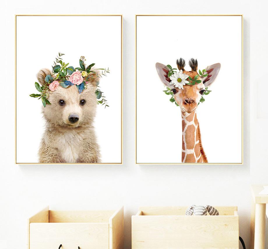 Kids Animals Birthday Gifts Wall Art Canvas Decorative Pictures Poster Print Wall Art Room Kids Decor