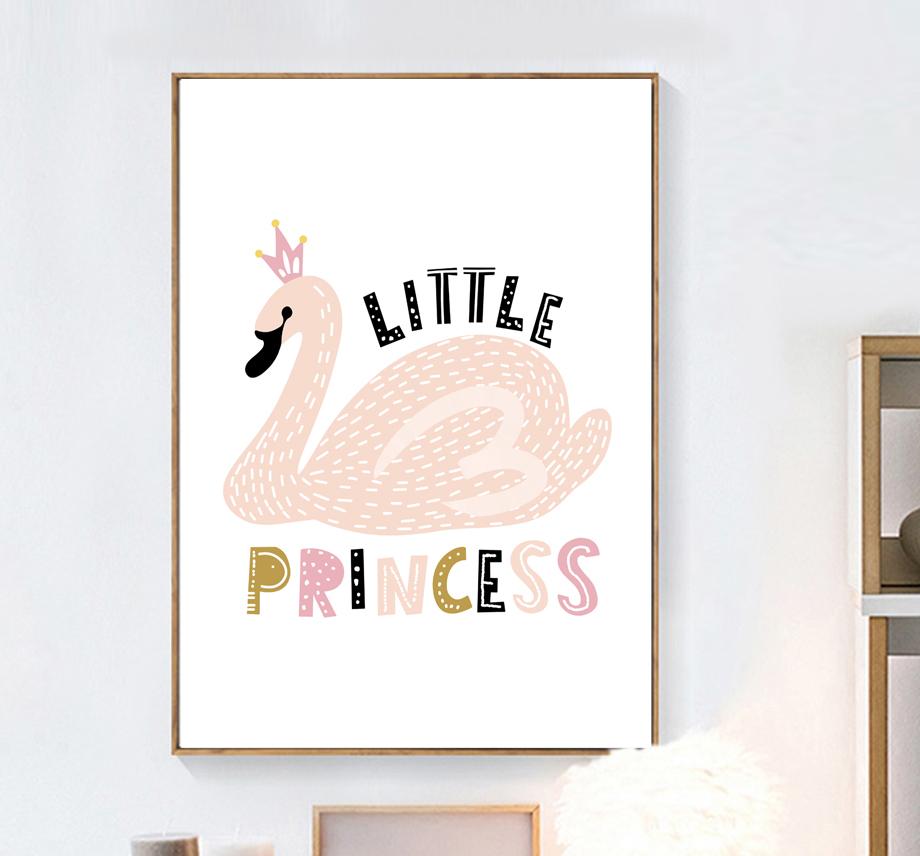 Kids Swan Little Princess Wild & Free Quote Illustration Gifts Girl Wall Art Canvas Decorative Pictures Poster Print Wall Art Room Kids Decor