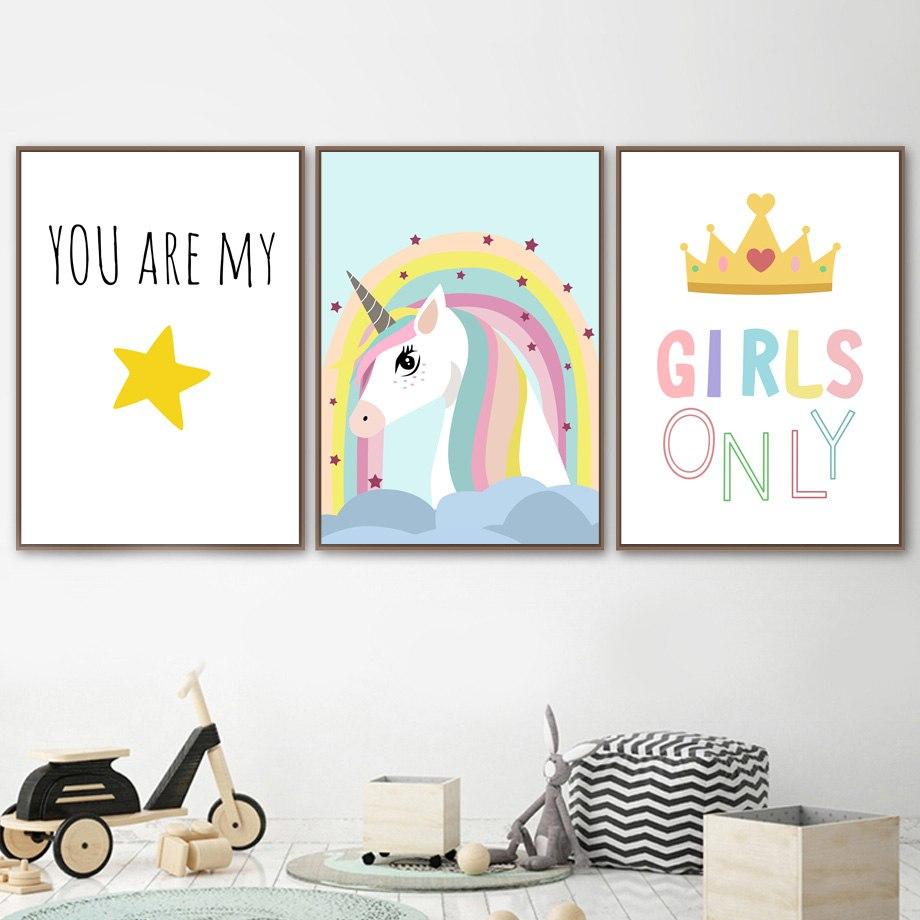 Kids Unicorn Quote Illustration Gifts Girl Wall Art Canvas Decorative Pictures Poster Print Wall Art Room Kids Decor