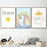 Kids Unicorn Quote Illustration Gifts Girl Wall Art Canvas Decorative Pictures Poster Print Wall Art Room Kids Decor