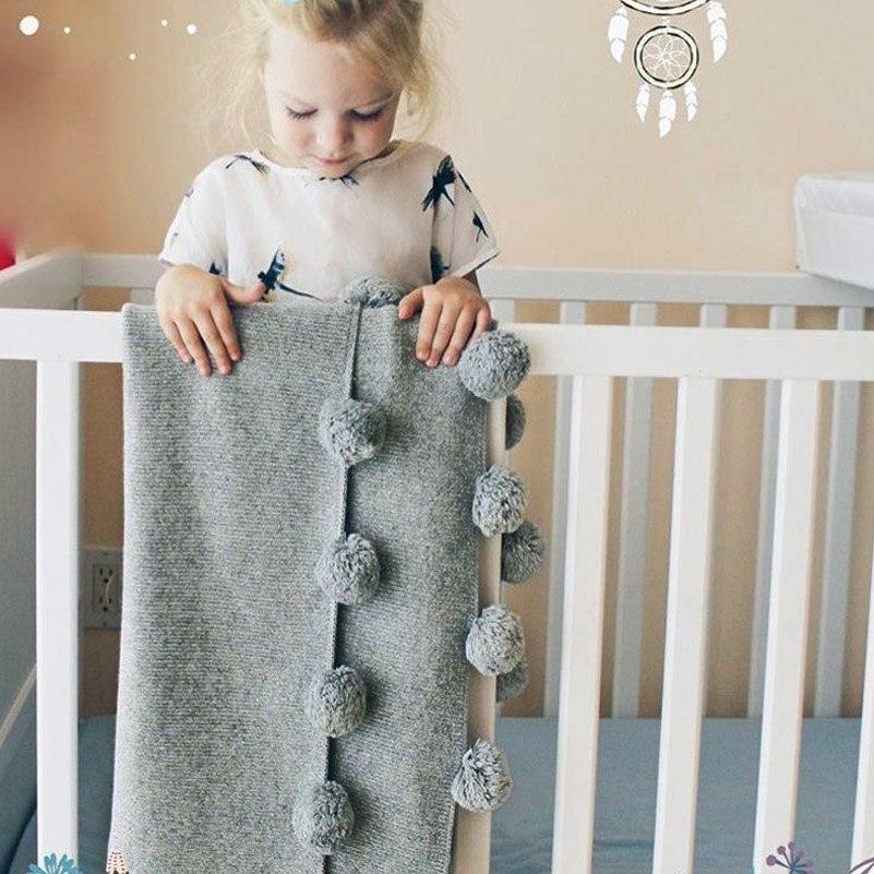 Pom Pom Grey Baby Kids Blanket Nursery Kids Decor