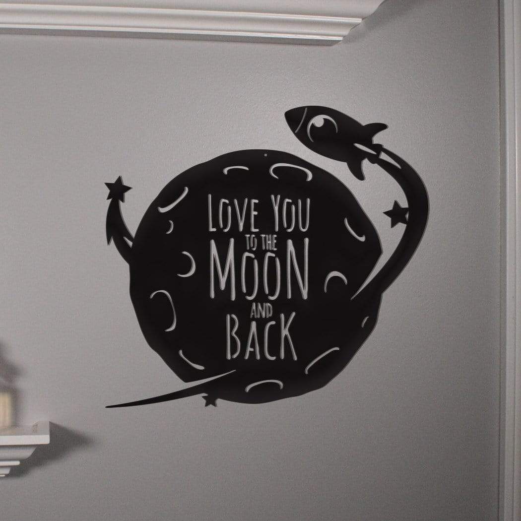 Moon and Back Rocket Metal Wall Decor