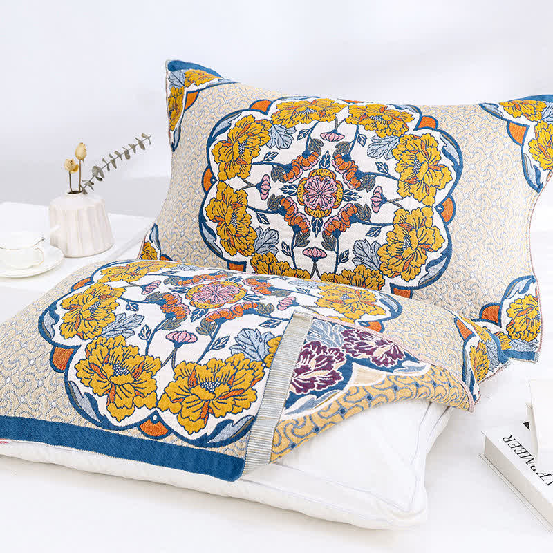 Blooming Peony Pattern Cotton Pillow Towel (2PCS)