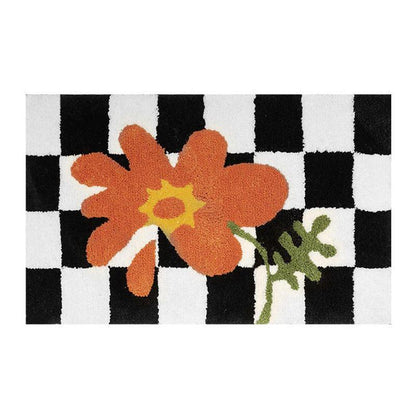 Checkered Orange Flower Accent Rug