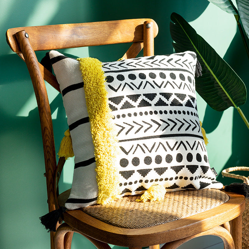 cojines decorativos para sofa Morocco geometric black and white tufted tassel pillowcase christmas pillow case