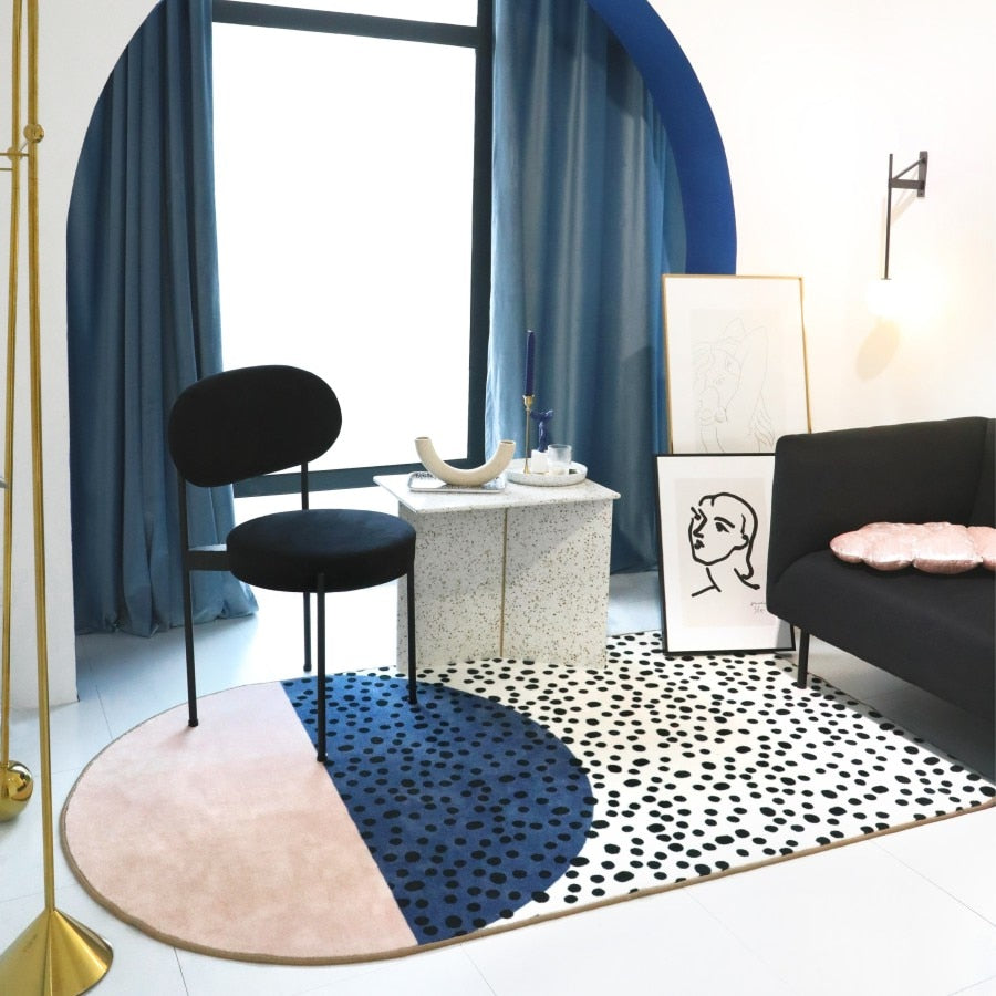 Modern Pink & Blue with Black Dots Rug | Carpet