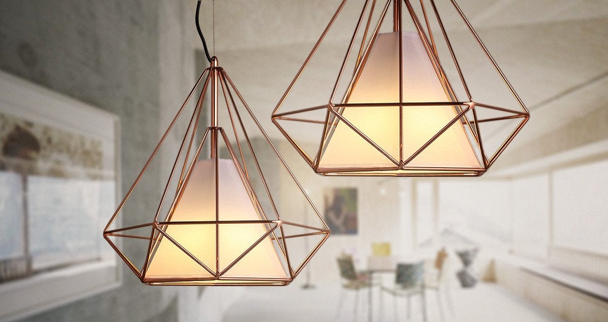 Copper Diamond Wire Cage Pendant Light