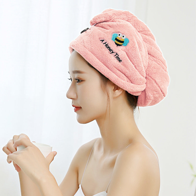 Bee Pattern Button Hair Drying Towel