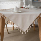 Beige Hollow-Out Stitching Tassel Tablecloth