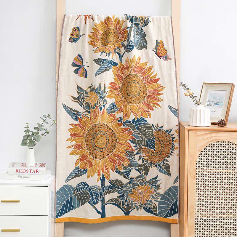 Blooming Sunflower Cotton Bath Towel