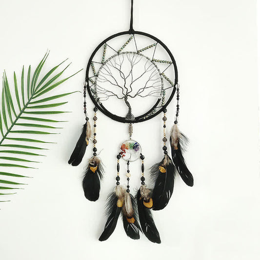 "Tree of Life" Black Feather Dream Catcher