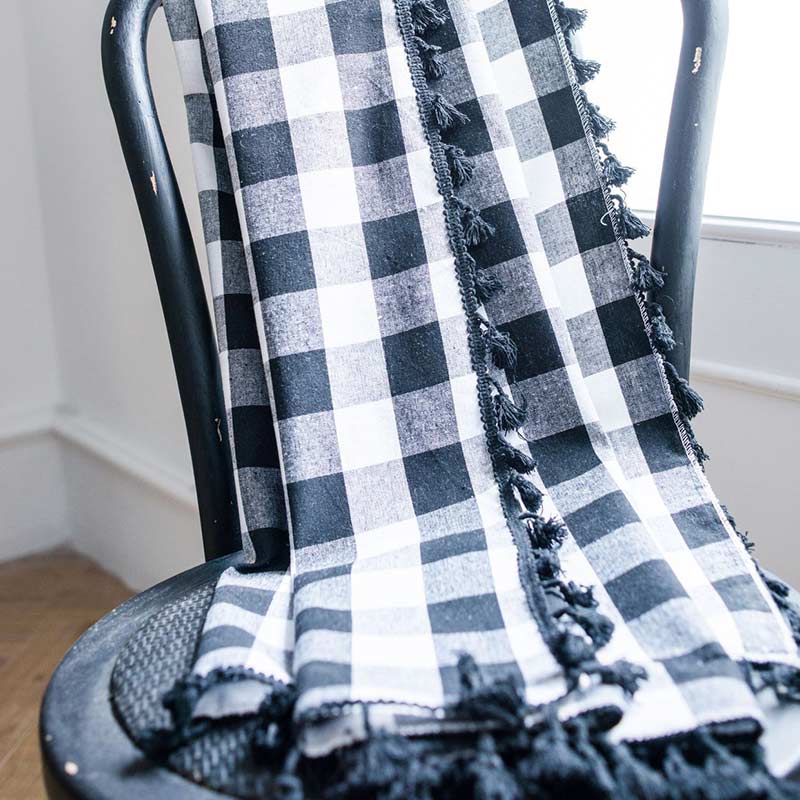 Black & White Plaid Cotton Linen Curtain