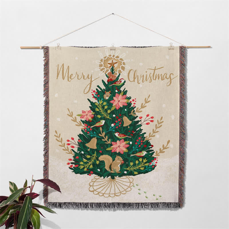 "Merry Christmas" Christmas Tree Tassel Blanket