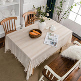 Biege Hollow-Out Tassel Tablecloth