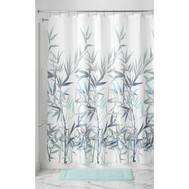 Feblilac Grey and Blue Bamboo Forest Shower Curtain with Hooks, Bloom Floral Bathroom Curtains with Ring, Unique Bathroom décor, Boho Shower Curtain, Customized Bathroom Curtains, Extra Long Shower Curtain