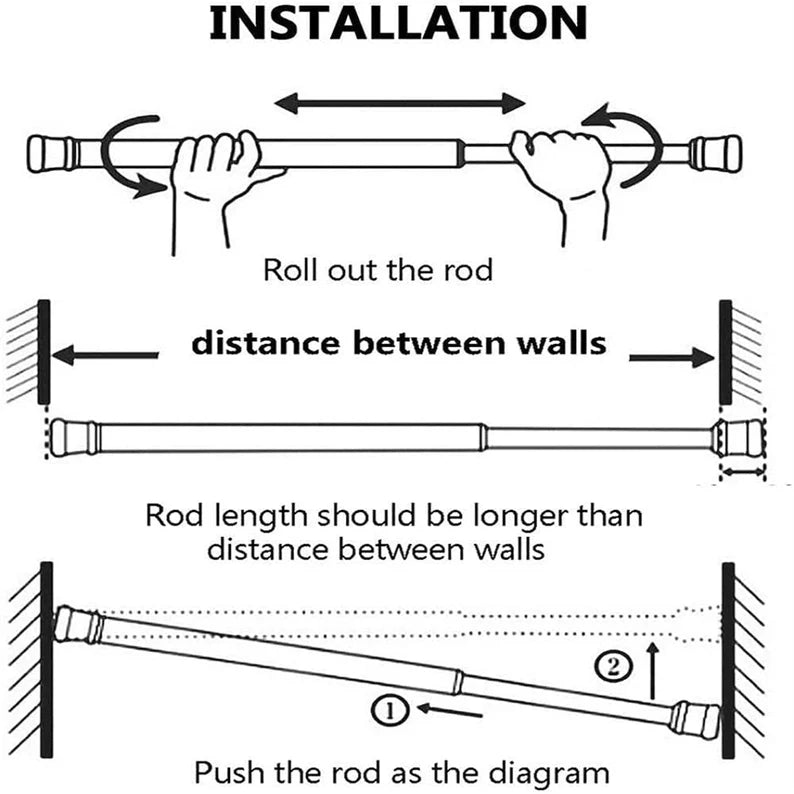 Feblilac Home White High-Carbon Steel Extension Curtain Rod Doorway Curtain for Home Suitable for 27.5"~47",  Tension Curtain Rods, Concealed Inside Mount, White Metal w/Rubber End Caps, Inside Window Sill or Doorway