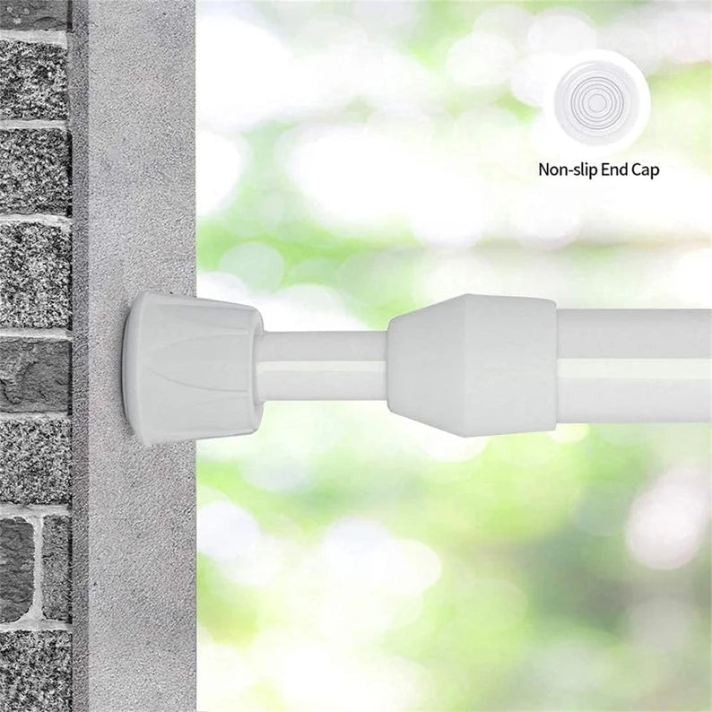 Feblilac Home White High-Carbon Steel Extension Curtain Rod Doorway Curtain for Home Suitable for 27.5"~47",  Tension Curtain Rods, Concealed Inside Mount, White Metal w/Rubber End Caps, Inside Window Sill or Doorway