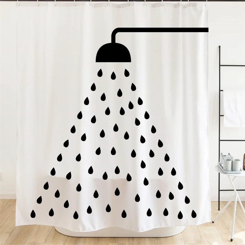 Home Black Raindrops Shower Curtain Sets with Hooks for Bathroom Tub Décor