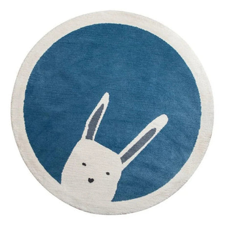 Rabbit Blue Kids Play Mat Round Rug Room Décor for Children Round Carpet